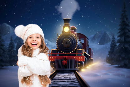 5 Christmas Digital Backdrop Polar Express Goind To Santa's Workshop Snow Winter Background Digital Holiday Photography North Pole Train JPG
