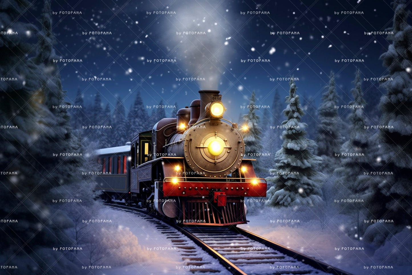 5 Christmas Digital Backdrop Polar Express Goind To Santa's Workshop Snow Winter Background Digital Holiday Photography North Pole Train JPG
