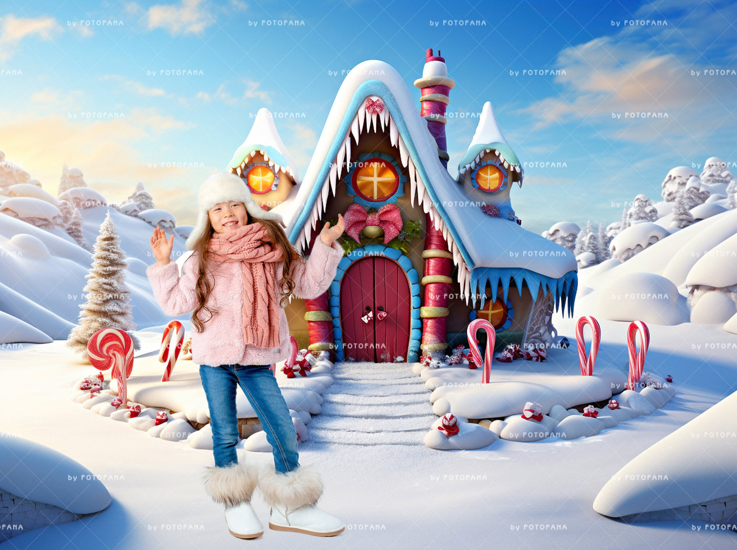 Christmas Digital Backdrop Photography Fantasy Gingerbread Candycane Village Background Fantasy Christmas Overlay Kids Candy Land Backdrops