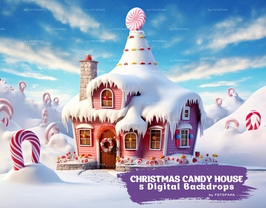 Christmas Digital Backdrop Photography Fantasy Gingerbread Candycane Village Background Fantasy Christmas Overlay Kids Candy Land Backdrops