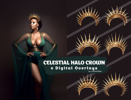 6 Celestial Halo Crown Overlays Crown Goddess Headpiece Celestial Spike Crown Digital Tiara Star Crown Photoshop Maternity Overlay Queen PNG