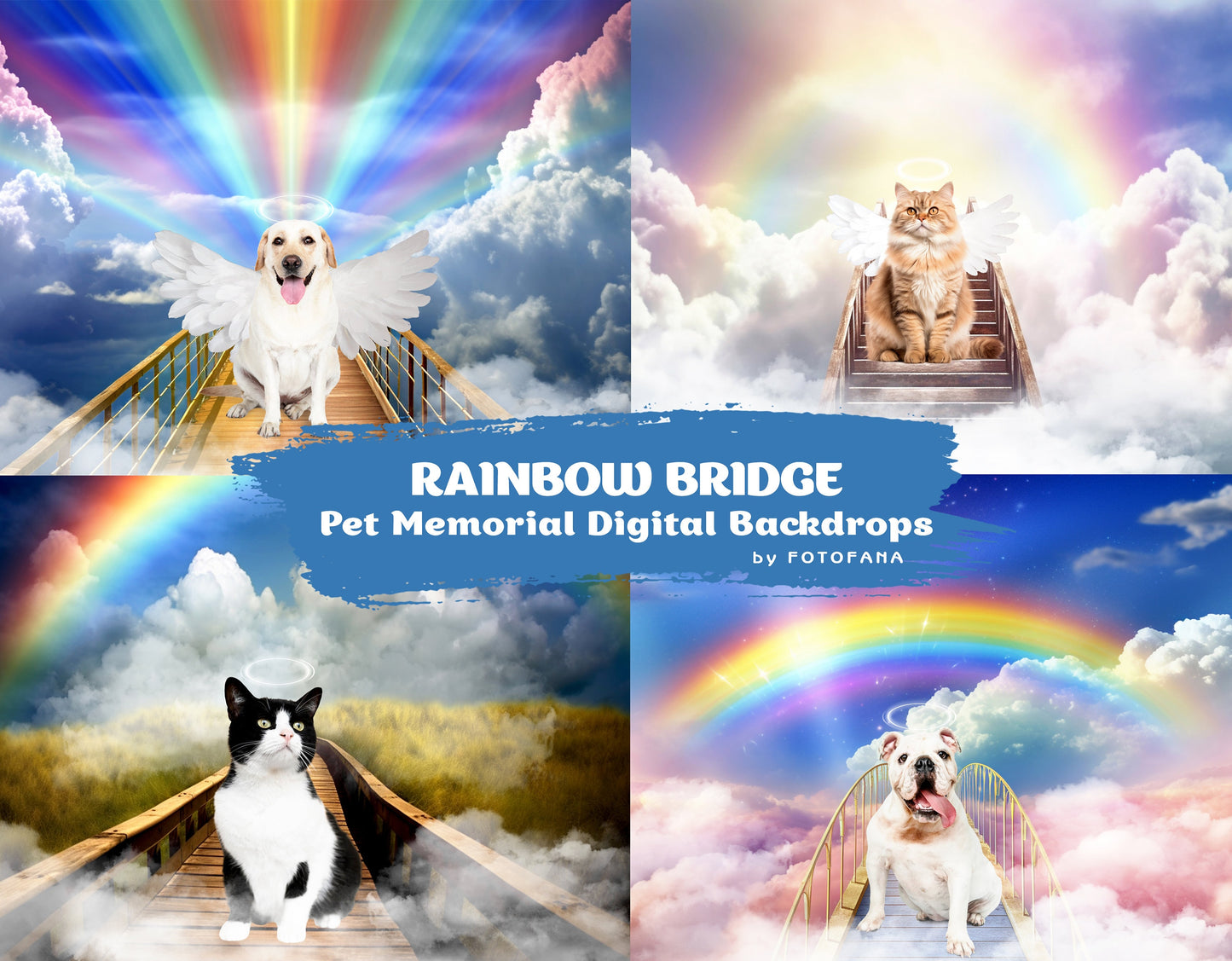 Rainbow Bridge Digital Backdrop Pet Memorial Digital Background Wings Overlay Pet Memorial Backdrop  Photography Composites INSTANT DOWNLOAD