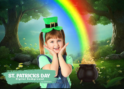 St Patricks Day Digital Background for Composite Photography Pot of Gold and Rainbow Digital Backdrop for Photoshop Irish Digital Background