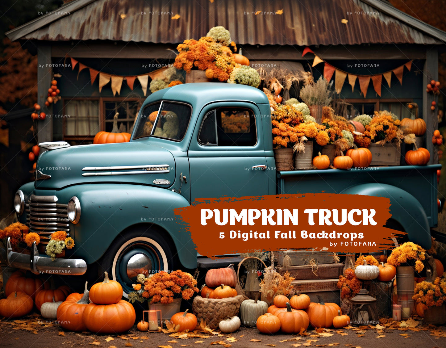 5 Autumn Digital Background Orange Truck Pumpkins Fall Digital Backdrop for Photography Instant Download Halloween Autumn Digital Backdrop