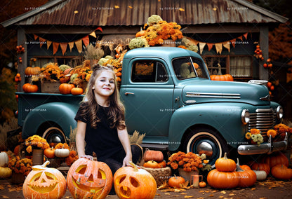 Autumn Orange Truck Pumpkins Digital Backdrop