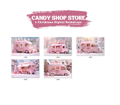 Christmas Digital Background Gingerbread Car Digital Backdrop Holiday Phogtography Overlay for kids Toddlers Pets Christmas Candy Shop Store