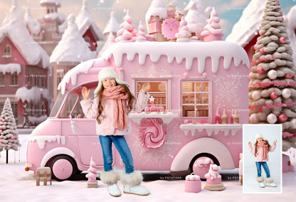 Christmas Digital Background Gingerbread Car Digital Backdrop Holiday Phogtography Overlay for kids Toddlers Pets Christmas Candy Shop Store