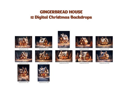 12 Gingerbread House Digital Backdrop Christmas Digital Backdrop Christmas Digital Background Fantasy Christmas Holiday Digital Backdrop JPG
