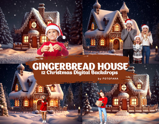 12 Gingerbread House Digital Backdrop Christmas Digital Backdrop Christmas Digital Background Fantasy Christmas Holiday Digital Backdrop JPG