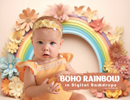 Rainbow Kids Digital Backdrop Boho Rainbow Backdrop Children Birthday Digital Backdrops Cake Smash Backdrop Boho Newborn Digital Backdrop