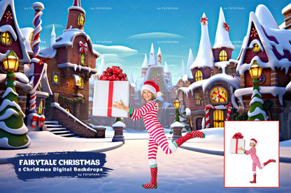 5 Christmas Digital Backdrop Photography Fantasy Fairytale Candycane Village Background Fantasy Christmas Overlay Kids Candy Land Backdrop
