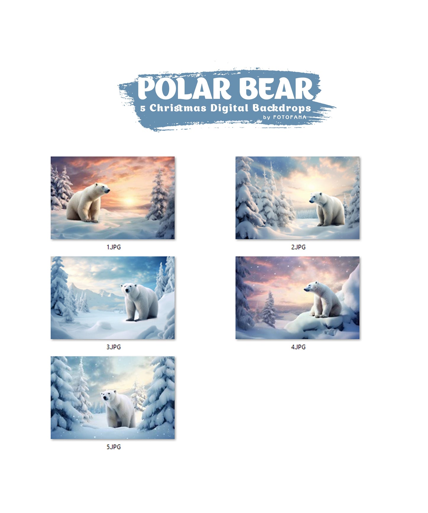 5 Polar Bear Christmas Digital Backdrop Christmas Digital Background Winter Composite Christmas Polar Bear Winter Digital Background Snow