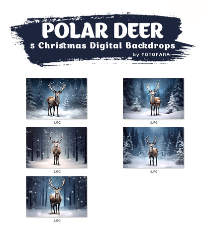 5 Christmas Polar Deer Christmas Digital Backdrop Christmas Background Winter Composite Christmas Polar Bear Winter Digital Background Snow