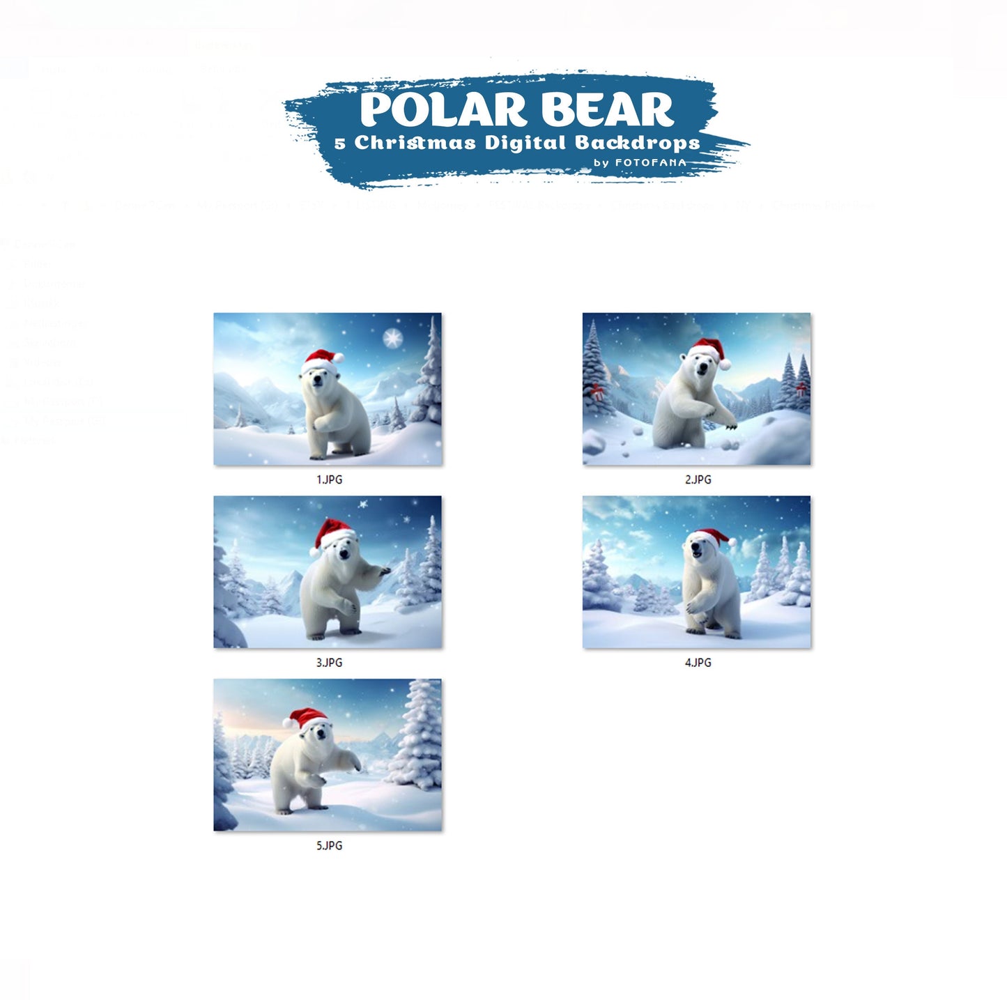 5 Christmas Polar Bear Digital Backdrop Christmas Digital Background Winter Composite Christmas Polar Bear Winter Digital Background Snow