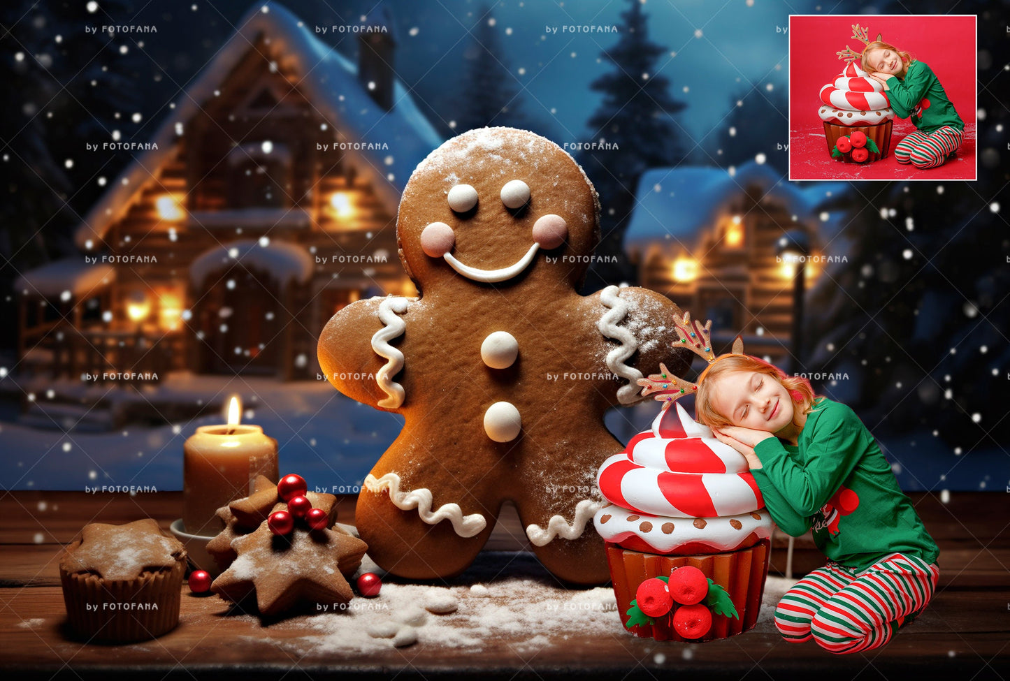 5 Gingerbread Digital Backdrop Magical Christmas Photo Background Big Gingerbread Cookie Digital Backdrop Fantasy Christmas Background