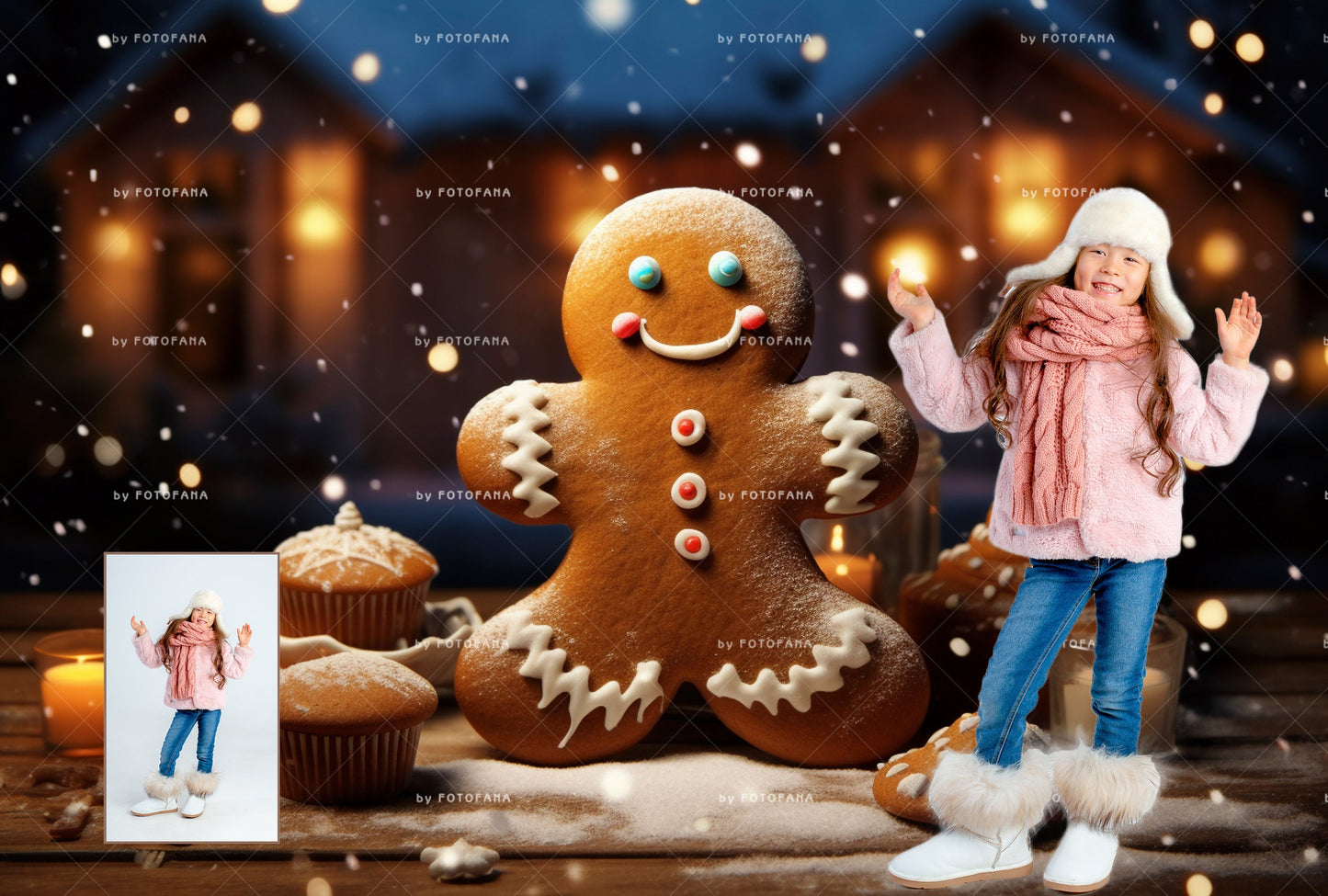 5 Gingerbread Digital Backdrop Magical Christmas Photo Background Big Gingerbread Cookie Digital Backdrop Fantasy Christmas Background