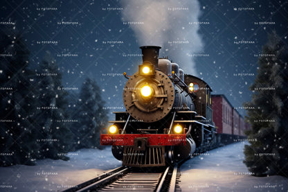 5 Christmas Digital Backdrop Polar Express Goind To Santa's Workshop Snow Winter Background Digital Holiday Photography North Pole Train JPG
