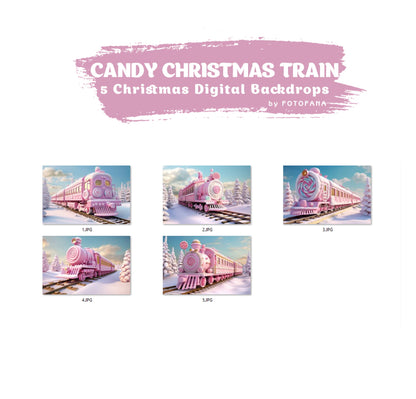 5 Polar Express Christmas Digital Backdrop for Kids North Pole Train Overlay Candy Christmas Train Photography Composite on Snow Winter JPG