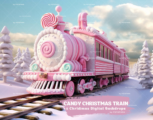 5 Polar Express Christmas Digital Backdrop for Kids North Pole Train Overlay Candy Christmas Train Photography Composite on Snow Winter JPG