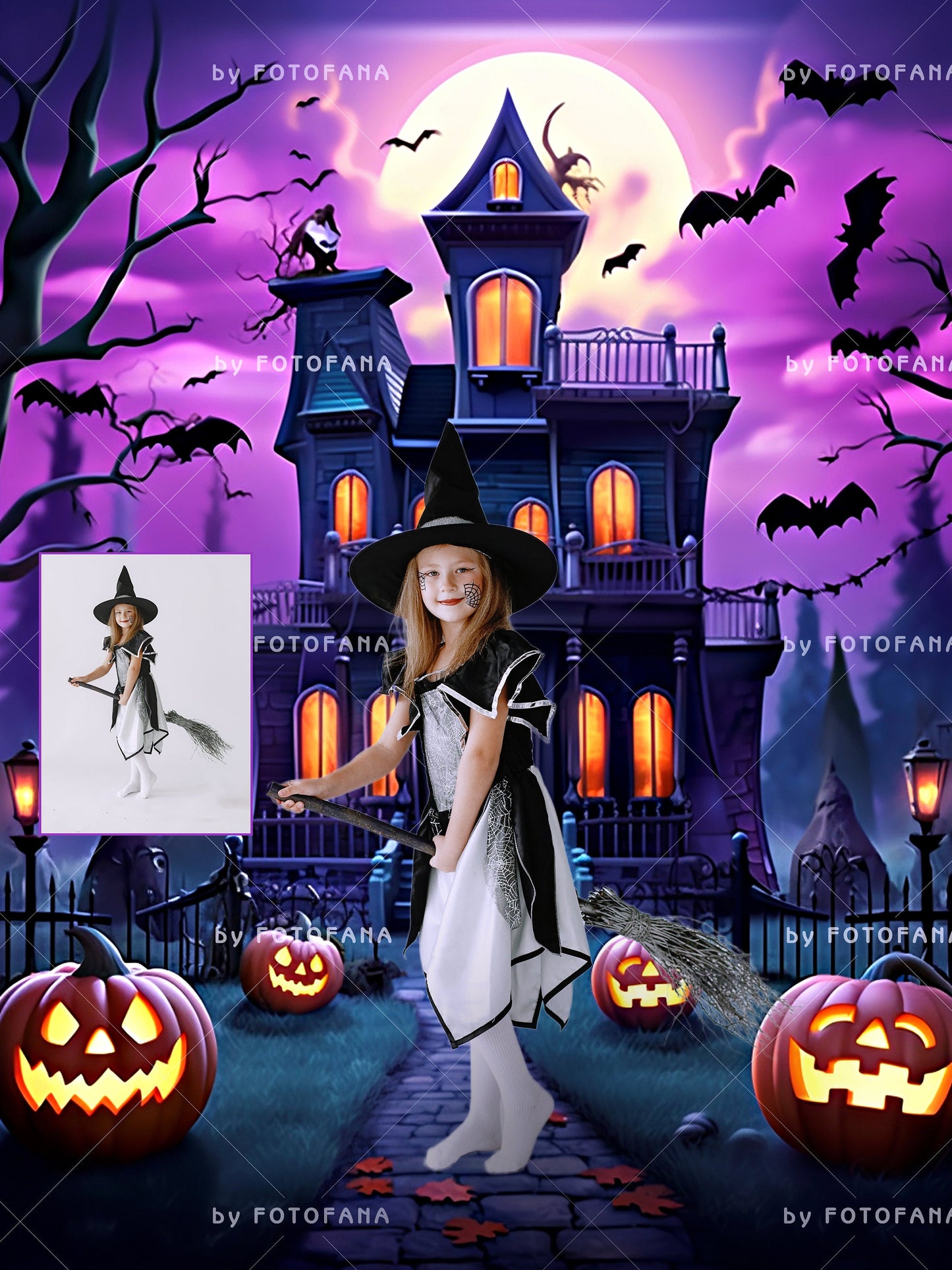 5 Halloween Digital Backdrop Spooky Haunted House Background Halloween Autumn Path Overlay Pumpkins Halloween Composite Instant Download JPG