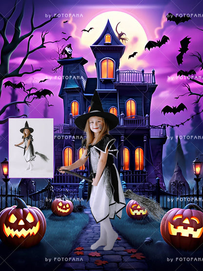 Halloween Haunted House Path Digital Backdrop