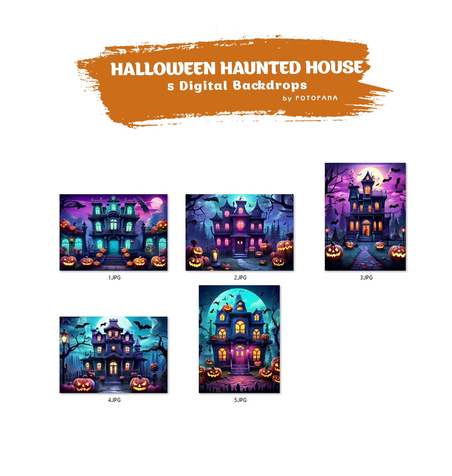 5 Halloween Digital Backdrop Spooky Haunted House Background Halloween Autumn Path Overlay Pumpkins Halloween Composite Instant Download JPG