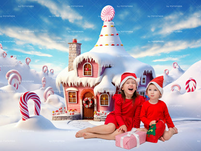 Christmas Digital Backdrop Photography Fantasy Gingerbread Candycane Village Background Fantasy Christmas Overlay Kids Candy Land Backdrops