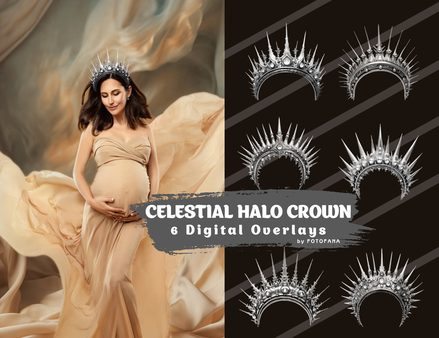 Celestial Halo Crown Overlays Crown Goddess Headpiece Celestial Spike Crown Digital Tiara Star Crown Photoshop Maternity Overlay Queen PNG