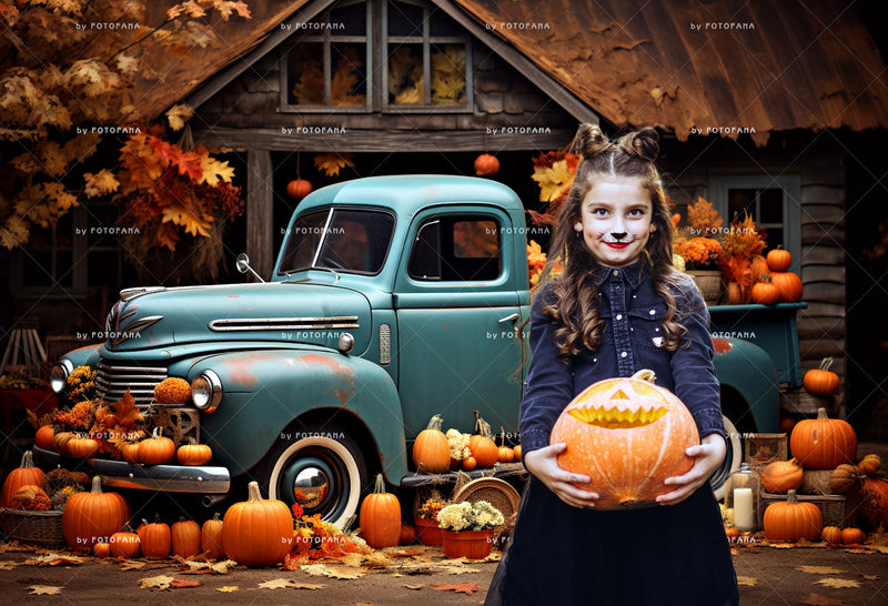 Autumn Orange Truck Pumpkins Digital Backdrop