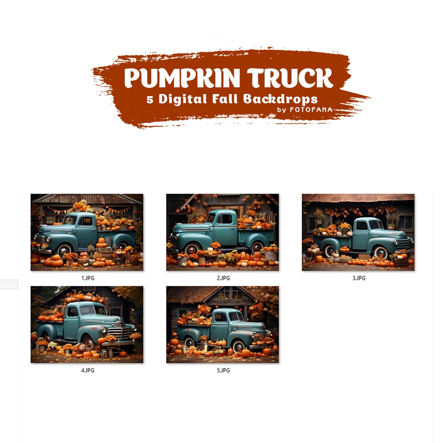 5 Autumn Digital Background Orange Truck Pumpkins Fall Digital Backdrop for Photography Instant Download Halloween Autumn Digital Backdrop