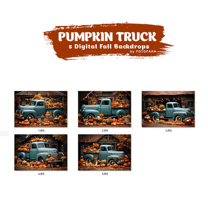 Autumn Orange Truck Pumpkins Digital Backdrop