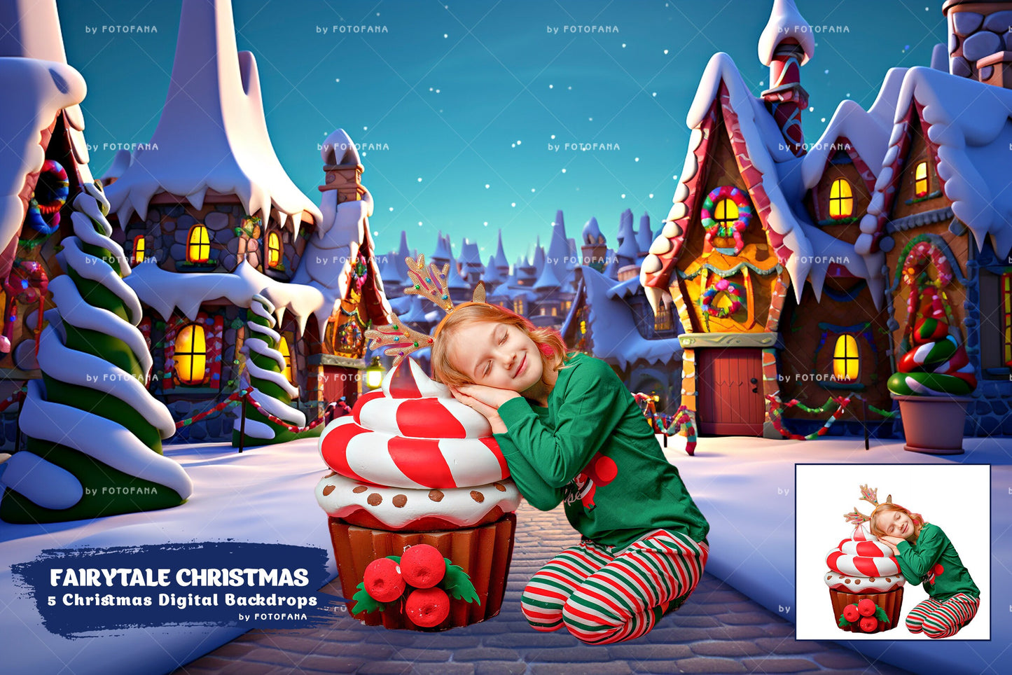 5 Christmas Digital Backdrop Photography Fantasy Fairytale Candycane Village Background Fantasy Christmas Overlay Kids Candy Land Backdrop
