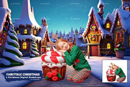5 Christmas Digital Backdrop Photography Fantasy Fairytale Candycane Village Background Fantasy Christmas Overlay Kids Candy Land Backdrop