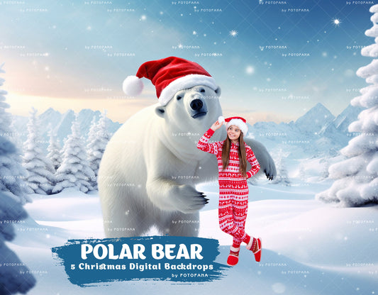 5 Christmas Polar Bear Digital Backdrop Christmas Digital Background Winter Composite Christmas Polar Bear Winter Digital Background Snow