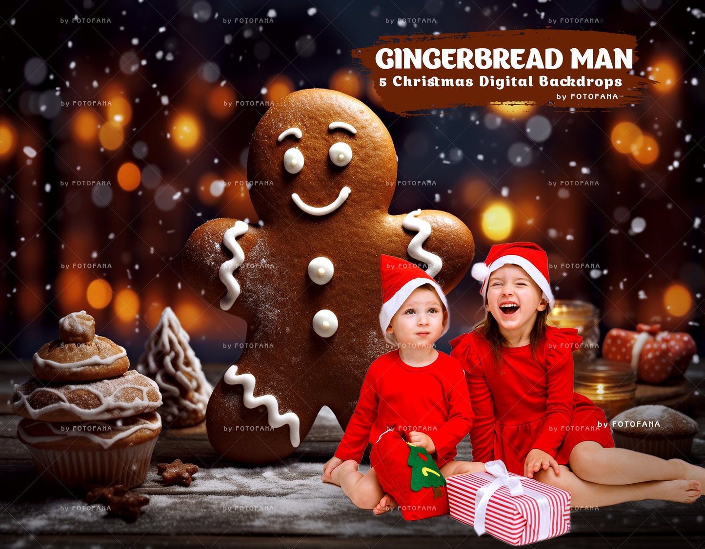 5 Gingerbread Digital Backdrop Magical Christmas Photo Background Big Gingerbread Cookie Digital Backdrop Fantasy Christmas Background