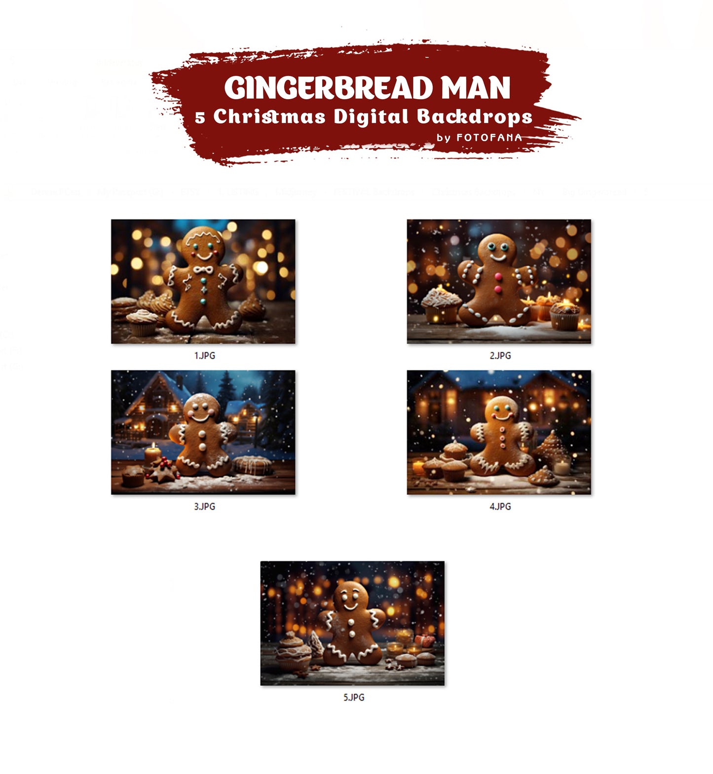 5 Gingerbread Digital Backdrop Magical Christmas Photo Background Big Gingerbread Cookie Digital Backdrop Fantasy Christmas Background