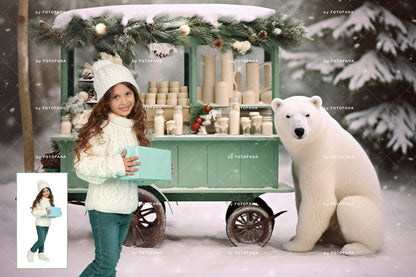 5 Christmas Digital Backdrop Photography Christmas Background Composite Polar Bear Hot Cocoa Bar Christmas Bear Winter Christmas Polar Bear