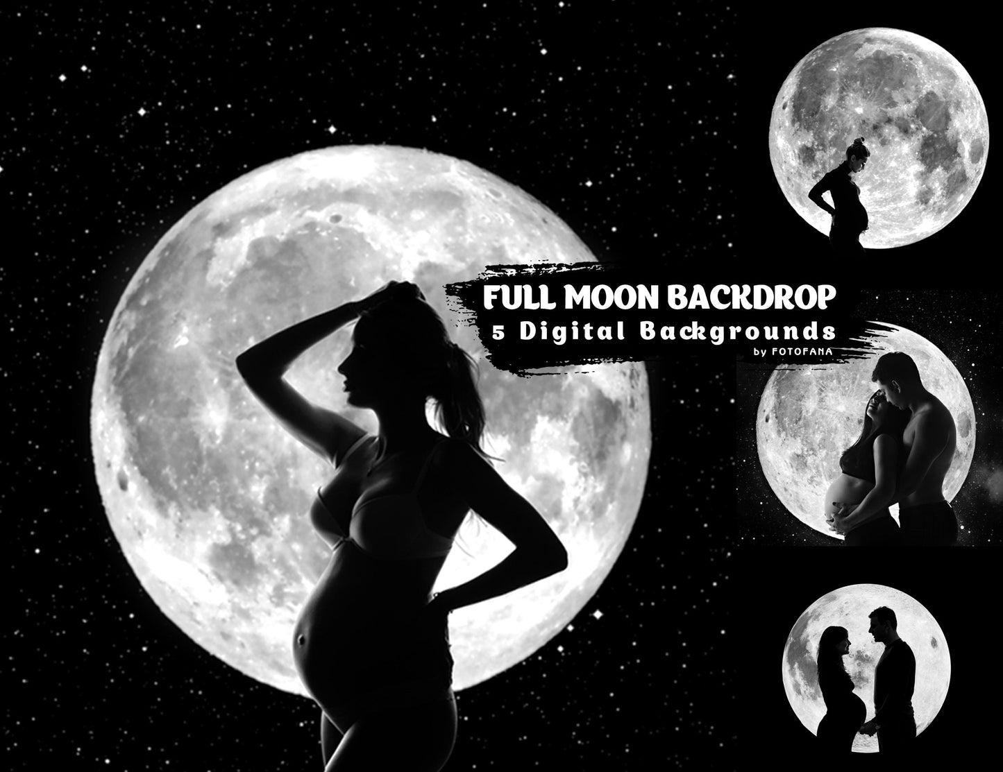 5 Full Moon Backdrop Full Moon Overlay Digital Backgrounds For Photography Maternity overlay Photoshop Editing Maternity Backdrop Fine Art