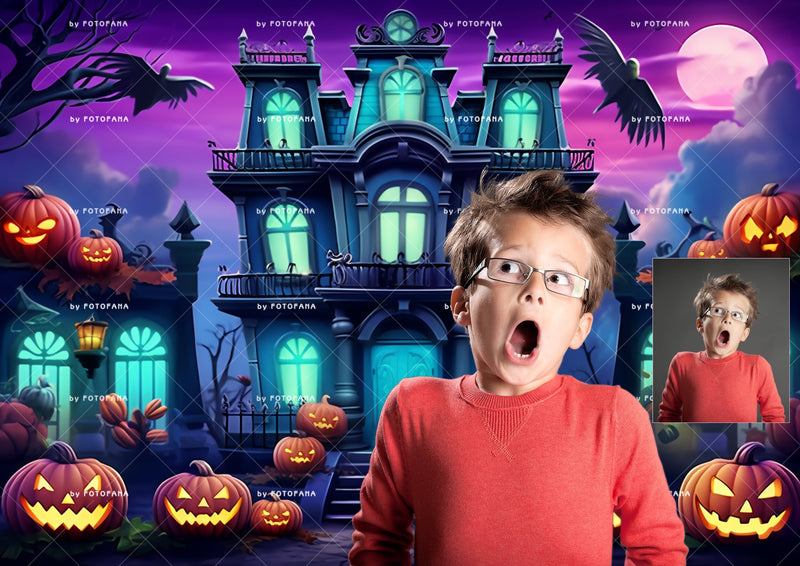Halloween Haunted House Path Digital Backdrop