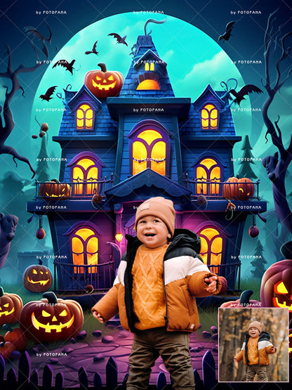 Halloween Haunted House Path Digital Backdrop