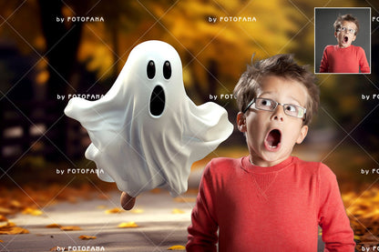 Trick‑Or‑Treat Ghost Halloween Backdrop