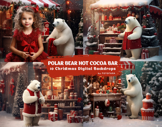 10 Christmas Digital Backdrop Photography Christmas Background Composite Polar Bear Hot Cocoa Bar Christmas Bear Winter Christmas Polar Bear