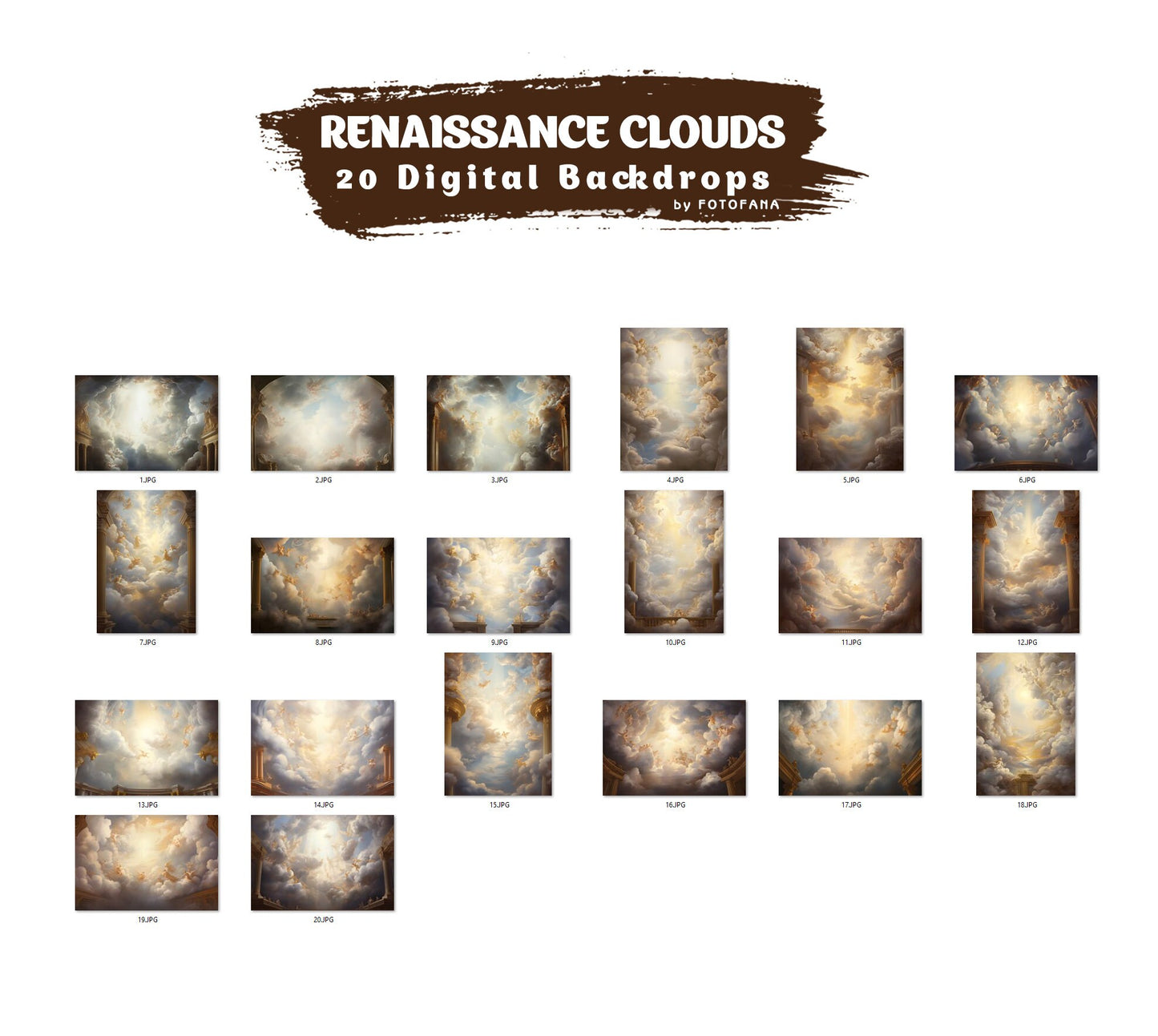 20 Renaissance Clouds Digital Backdrop Sky Maternity Background Photography Digital Background Overlay Photoshop Maternity Backdrop Сlouds