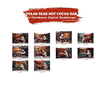 10 Christmas Digital Backdrop Photography Christmas Background Composite Polar Bear Hot Cocoa Bar Christmas Bear Winter Christmas Polar Bear