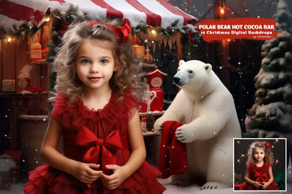 10 Christmas Digital Backdrop Photography Christmas Background Composite Polar Bear Hot Cocoa Bar Christmas Bear Winter Christmas Polar Bear