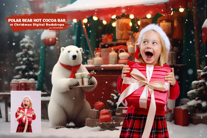 10 Christmas Digital Backdrop Photography Christmas Background Composite Polar Bear Hot Cocoa Bar Christmas Bear Winter Christmas Polar Bear