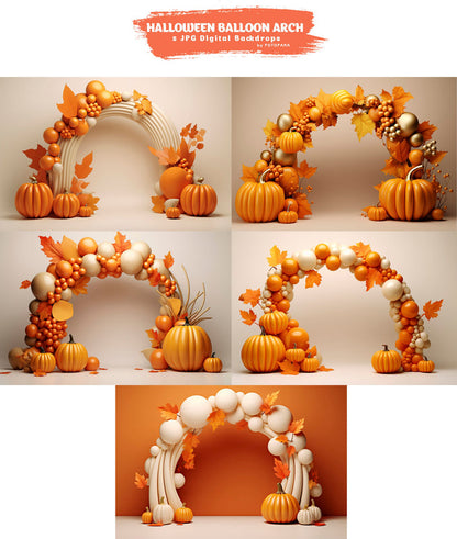 Pumpkin Balloon Arch Halloween Backdrop