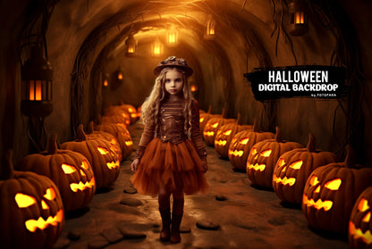 Jack-o'-lantern creepy Halloween digital photo backdrop