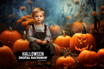 Pumpkin patch with autumn path Halloween backdrop
