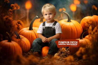 Digital pumpkin field Halloween photo backdrop